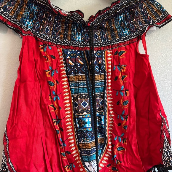 Vibrant Red Embroidered Off-Shoulder Blouse - Picture 2 of 9